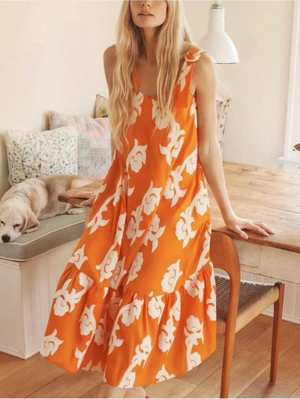 Anthropologie Exquise Phoebe Flounced
Maxi Dress in orange